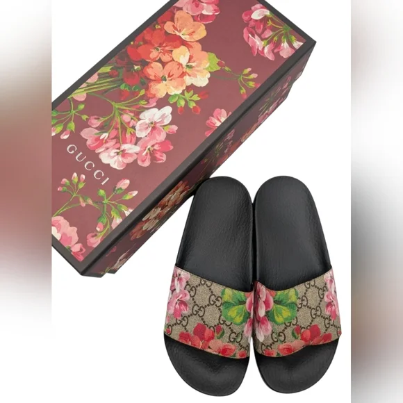 Gucci Women's Black Floral Slides/slippers Size 38/7½, Worn Once! - Picture 1 of 10